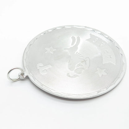 925 Sterling Silver Vintage Aries Zodiac Sign Round Pendant