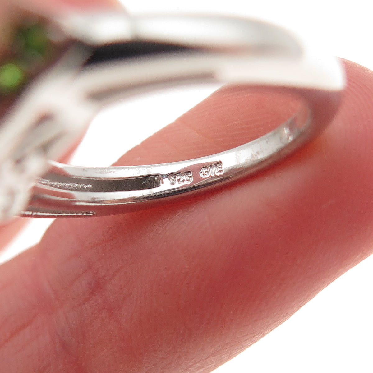 925 Sterling Real Green Amethyst & Chrome Diopside Heart Ring Size 5