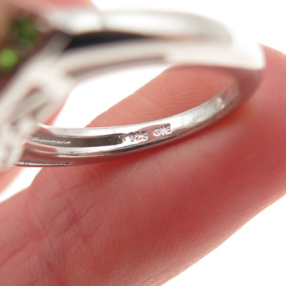 925 Sterling Real Green Amethyst & Chrome Diopside Heart Ring Size 5