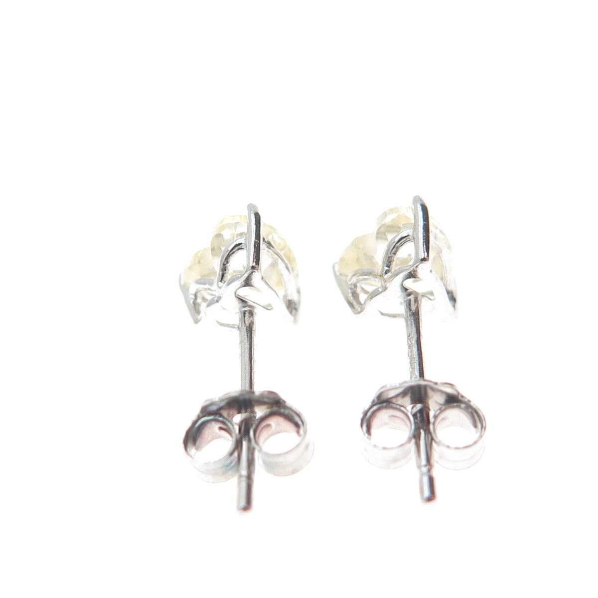 925 Sterling Silver Heart-Cut Canary C Z Stud Earrings