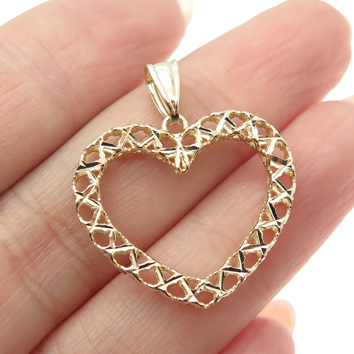 14K Yellow Gold Diamond-Cut "X" Shape Heart Charm Pendant