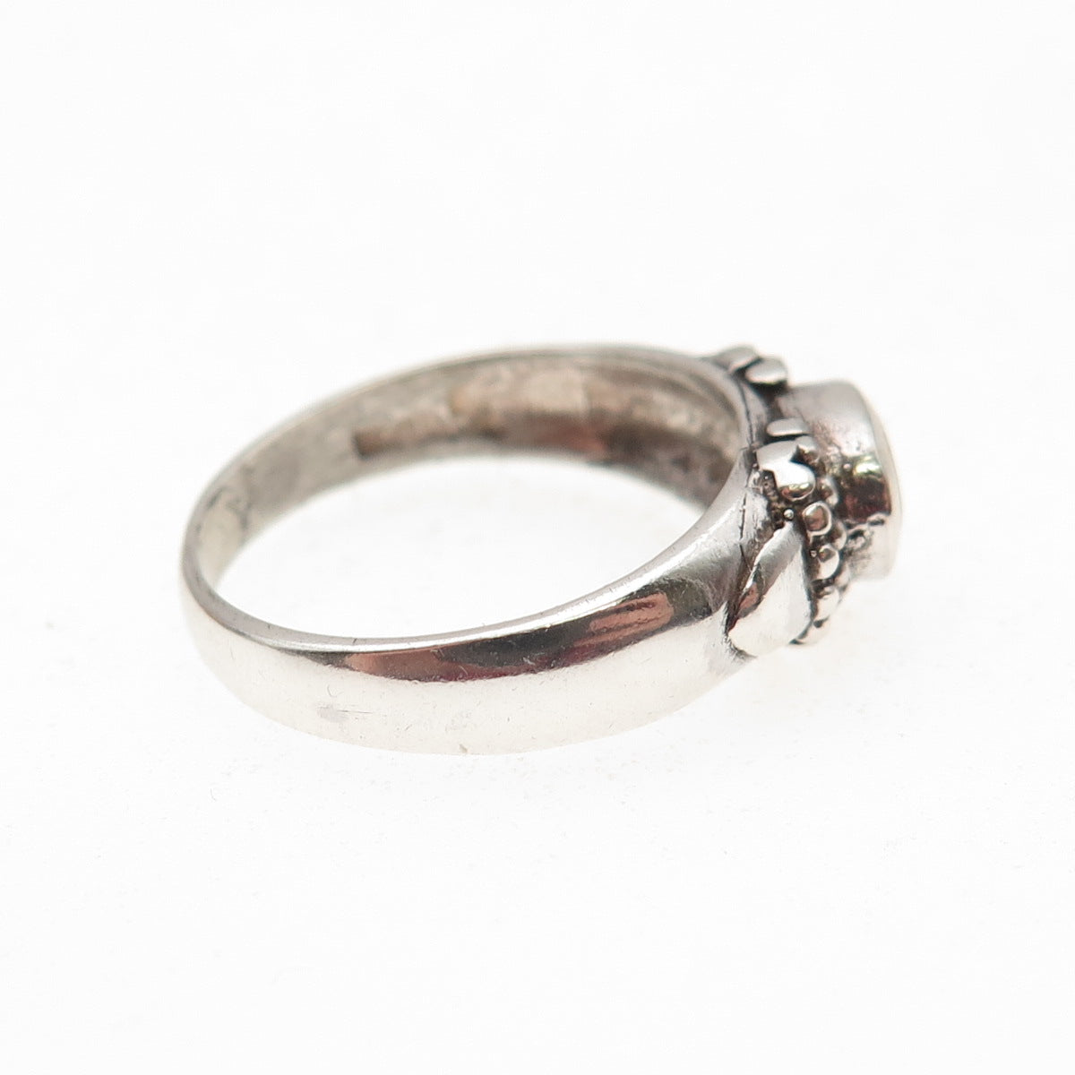 925 Sterling Silver Vintage Real MOP Beaded Oxidized Ring Size 6.75