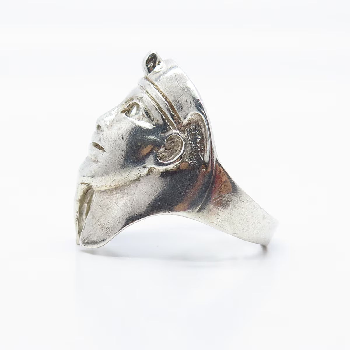 925 Sterling Silver Vintage Egyptian Pharaoh Statement Ring Size 12.5