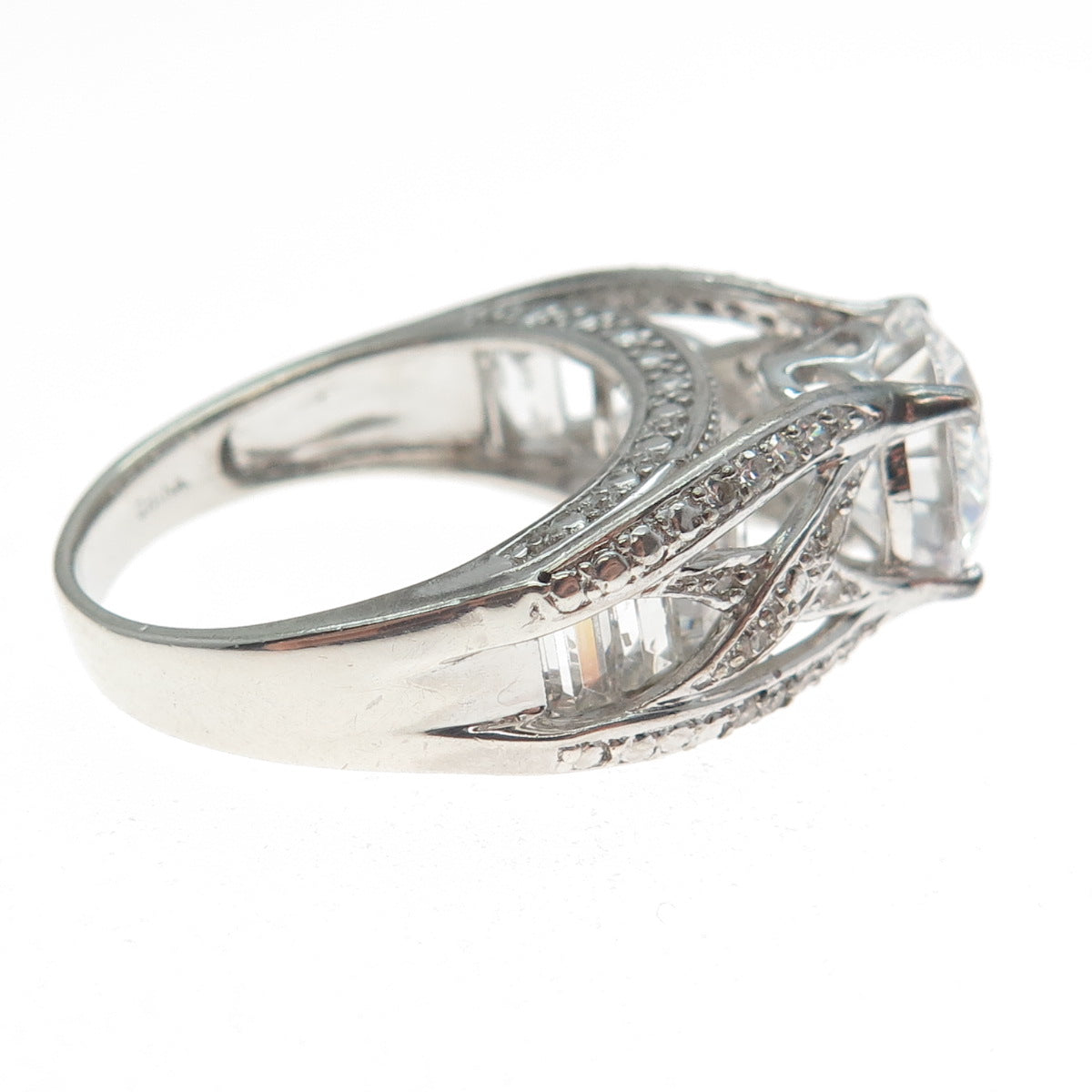 925 Sterling Silver Round-Cut C Z Crisscrossed Engagement Ring Size 9