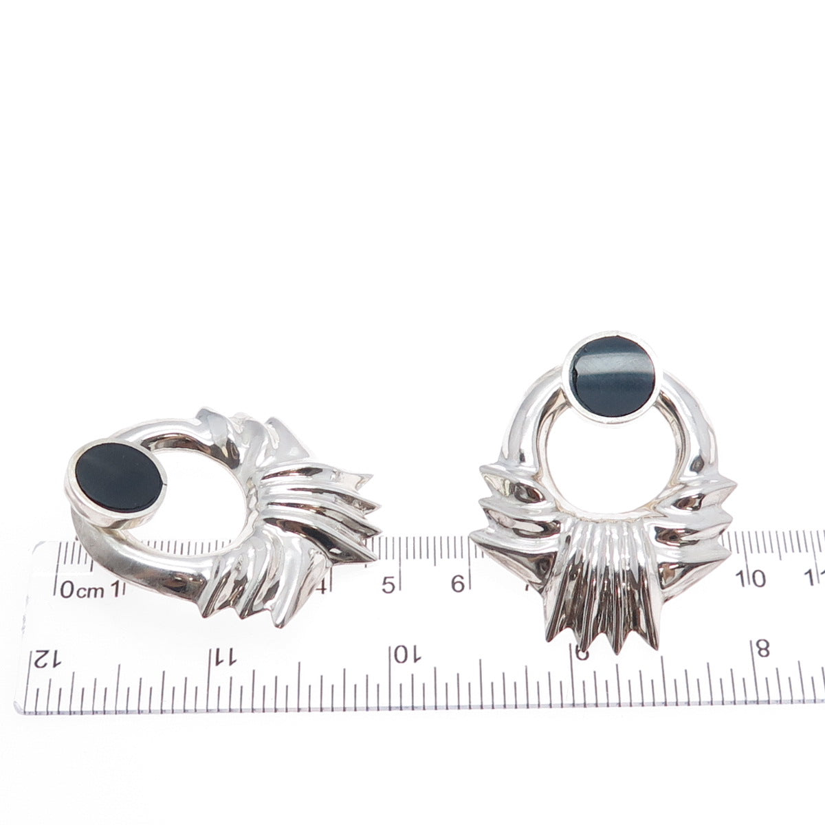 925 Sterling Silver Vintage Mexico Black Onyx Modernist Interchangeable Earrings