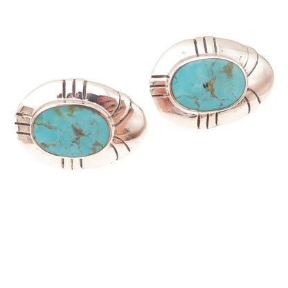 Bocco 925 Sterling Silver Vintage Real Turquoise Modernist Oxidized Earrings