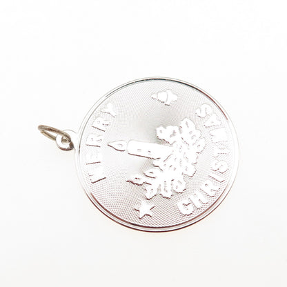 JAY POSON 925 Sterling Silver Vintage Merry Christmas Candle Charm Pendant