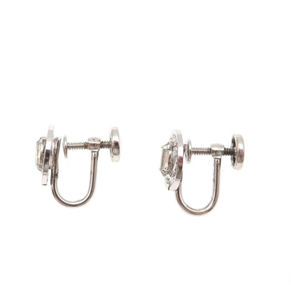925 Sterling Silver Antique Art Deco Rhinestone Filigree Screw Back Earrings