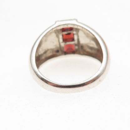 CNA Pranda 925 Sterling Silver Vintage Real Red Garnet Dome Oxidized Ring Size 5