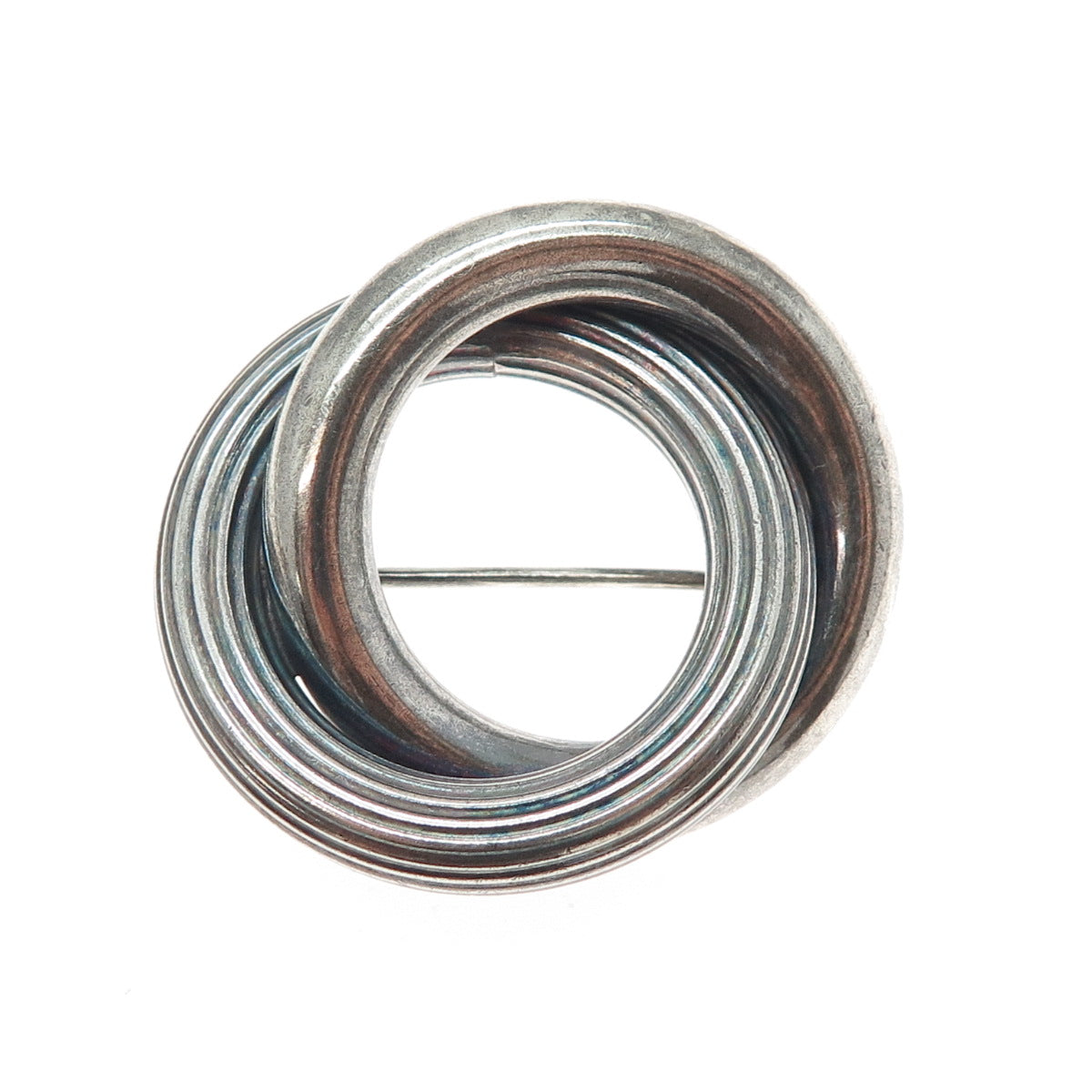 925 Sterling Silver Vintage Italy Interlocked Circle Oxidized Pin Brooch