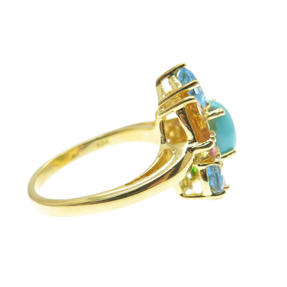 925 Sterling Silver Turquoise Amethyst Blue Topaz Citrine Peridot Ring Size 8.25