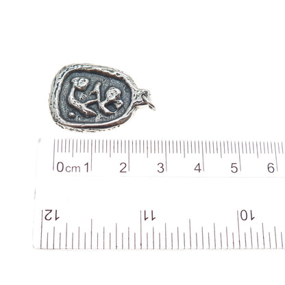 925 Sterling Silver Vintage Modernist Abstract Oxidized Charm Pendant