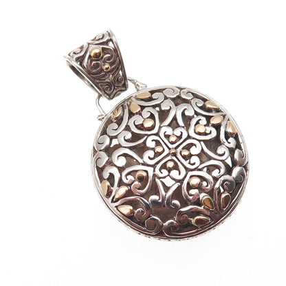 925 Sterling Silver 18K Rose Gold Vintage Heart Floral Ornate Charm Pendant