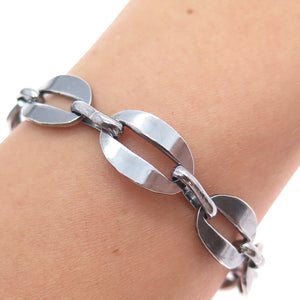 925 Sterling Silver Vintage Mexico Oxidized Coffee Bean Link Bracelet 7.5"