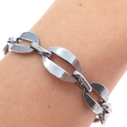 925 Sterling Silver Vintage Mexico Oxidized Coffee Bean Link Bracelet 7.5"