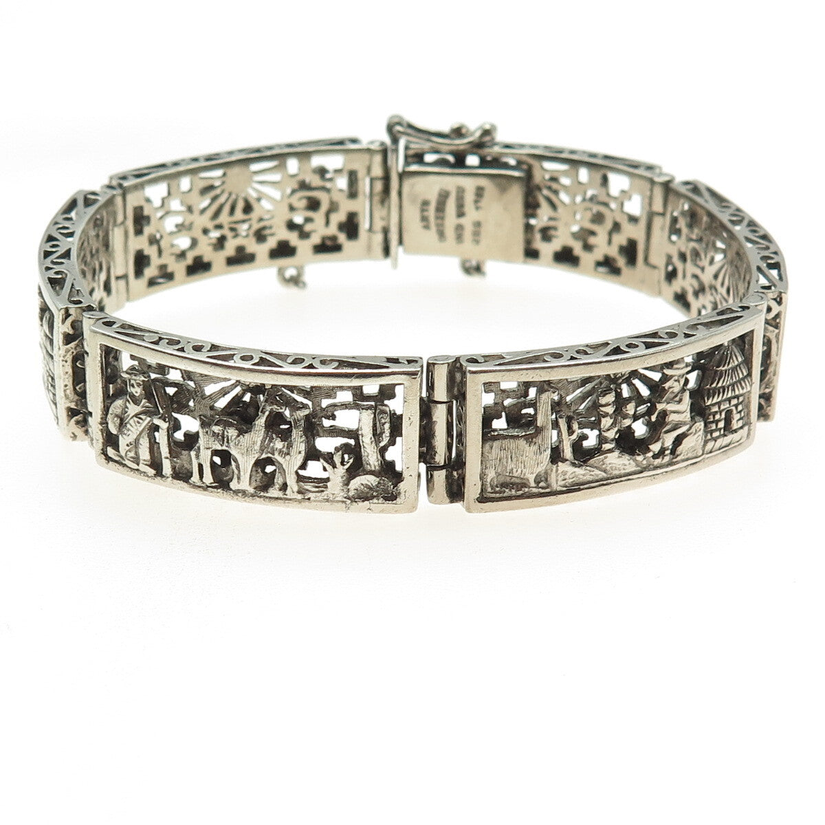 ARTE ORFEBRE 925 Sterling Silver Vintage Peru Storyteller Bracelet 7.25" #7795