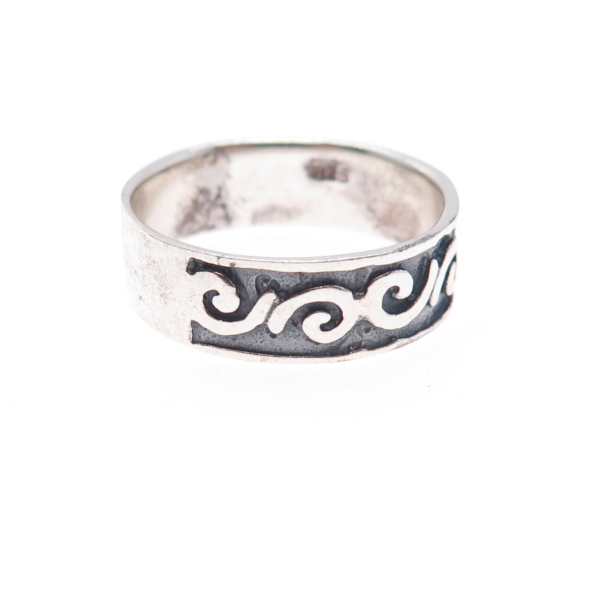 925 Sterling Silver Vintage Spiral Oxidized Band Ring Size 8