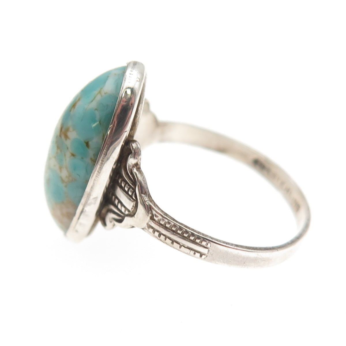 UNCAS 925 Sterling Silver Antique Art Deco Faux Turquoise Oxidized Ring Size 8