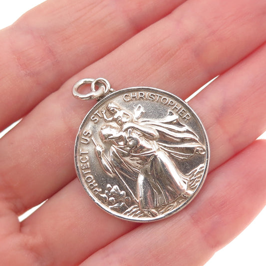 925 Sterling Silver Vintage St. Christopher Religious Medal Charm Pendant