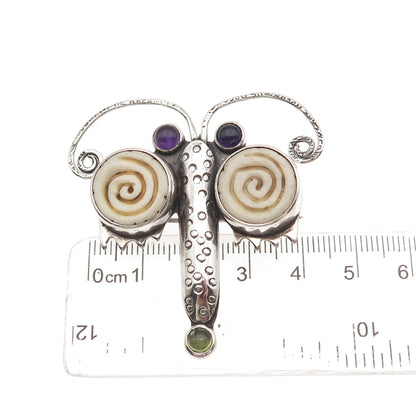 Echo of The Dreamer 925 Sterling Vintage Amethyst Peridot Dragonfly Pin Pendant