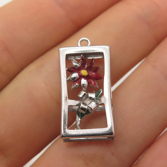 925 Sterling Silver Vintage Colorful Enamel Floral Pendant