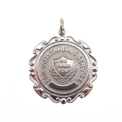 Griffith & Sons 925 Sterling Silver Vintage Outstanding Service Medal Pendant