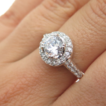 925 Sterling Silver Round-Cut C Z Engagement Ring Size 7