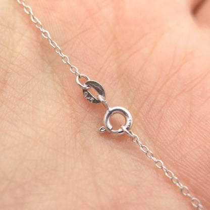 925 Sterling Silver SUN Real White Diamond Mom & Baby Heart Chain Necklace 15"