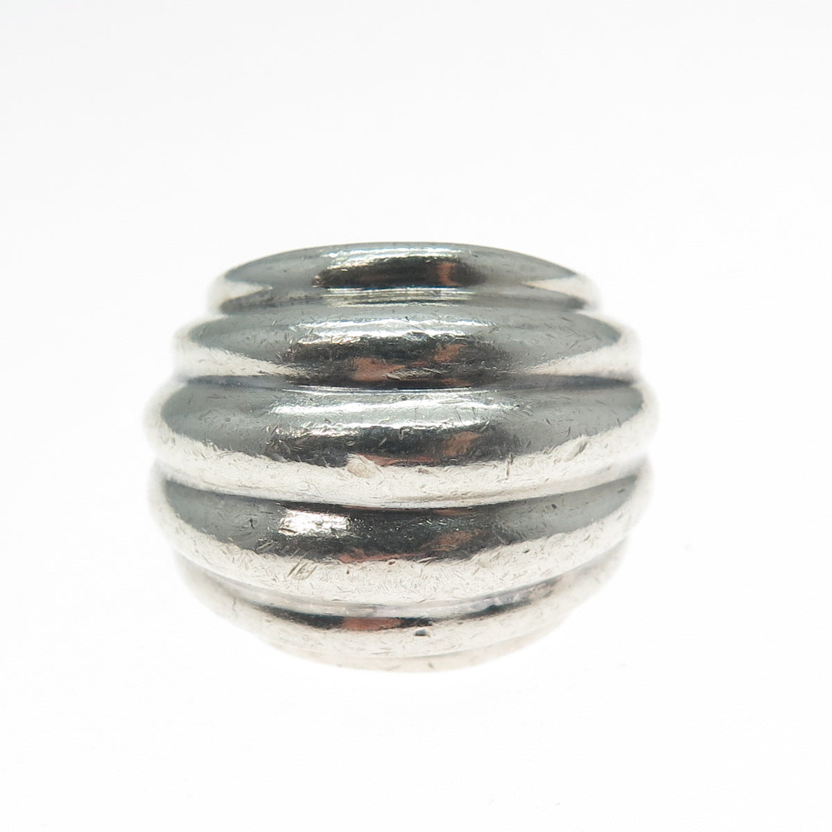 925 Sterling Silver Vintage Mexico Modernist Ribbed Dome Ring Size 5.5