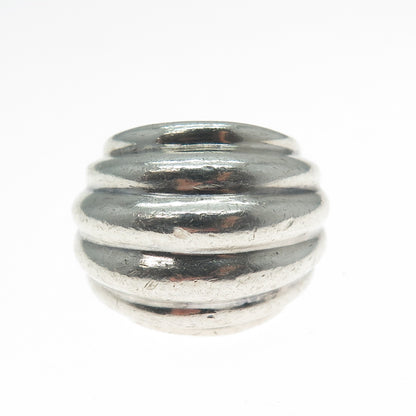 925 Sterling Silver Vintage Mexico Modernist Ribbed Dome Ring Size 5.5