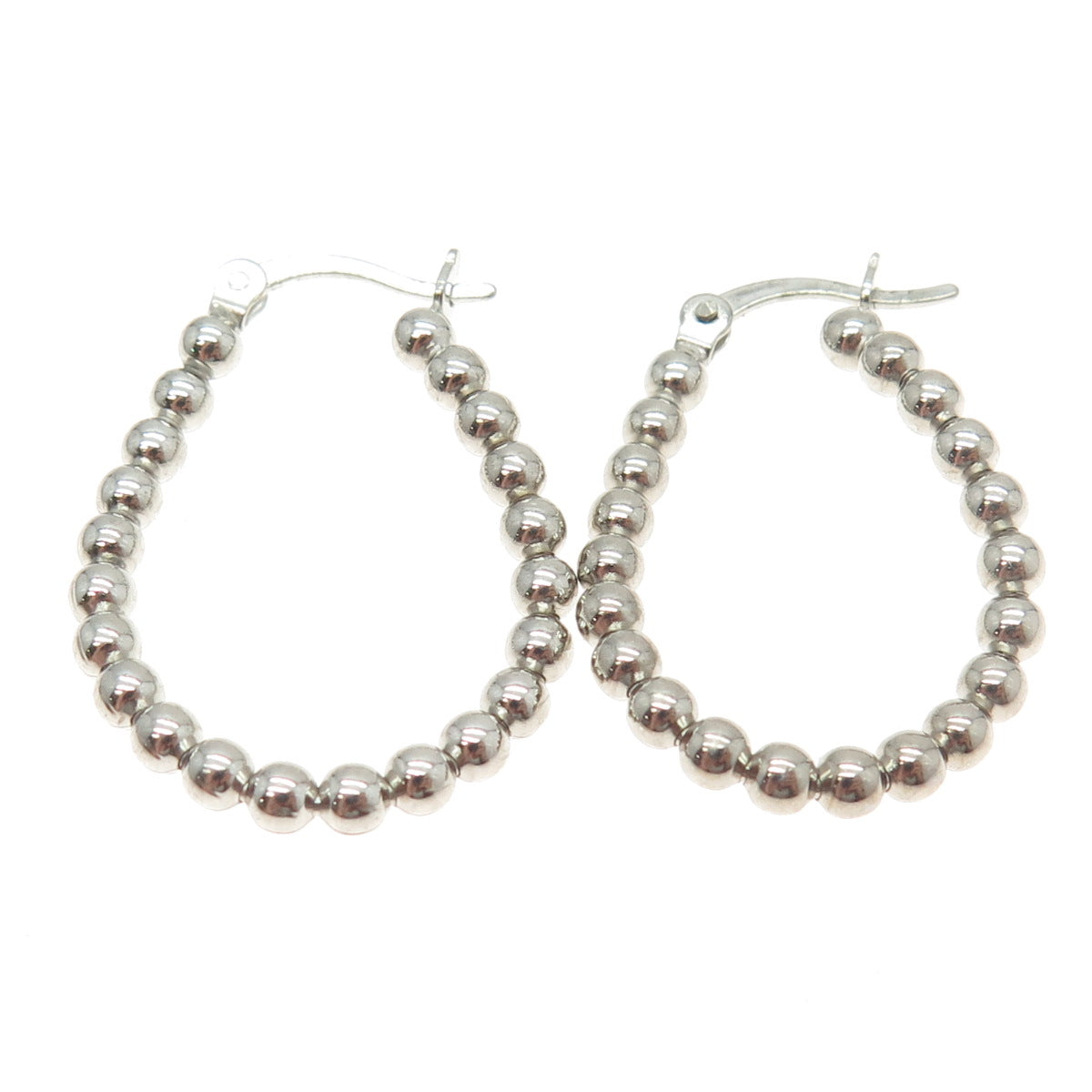 925 Sterling Silver Beaded Oval Hinged Earrings