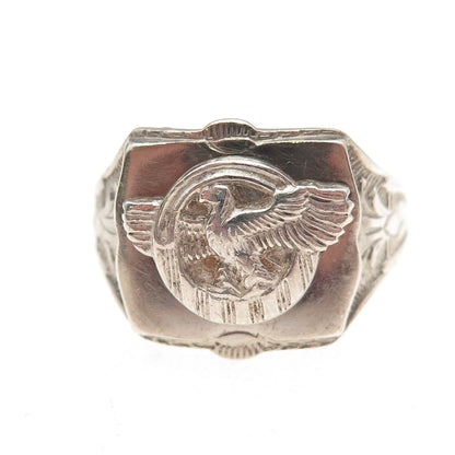925 Sterling Silver Antique WWII US Army Eagle Oxidized Signet Ring Size 12