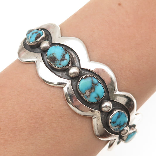 Old Pawn 925 Sterling Silver Vintage Morenci Turquoise Adjustable Bracelet 6.75"