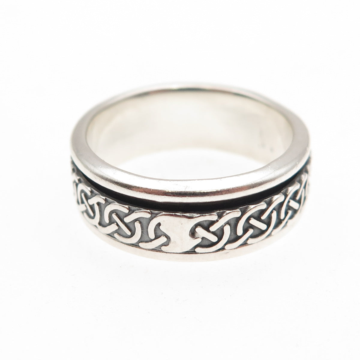 925 Sterling Silver Vintage Celtic Knot Oxidized Rotating Band Ring Size 8
