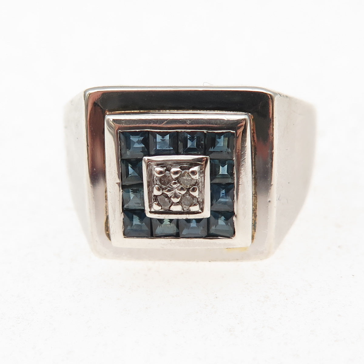 Stauer 925 Sterling Silver Vintage Real Diamond & Sapphire Ring Size 9