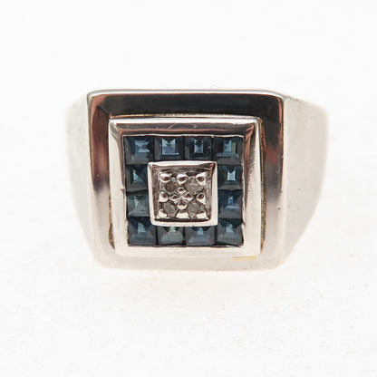 Stauer 925 Sterling Silver Vintage Real Diamond & Sapphire Ring Size 9