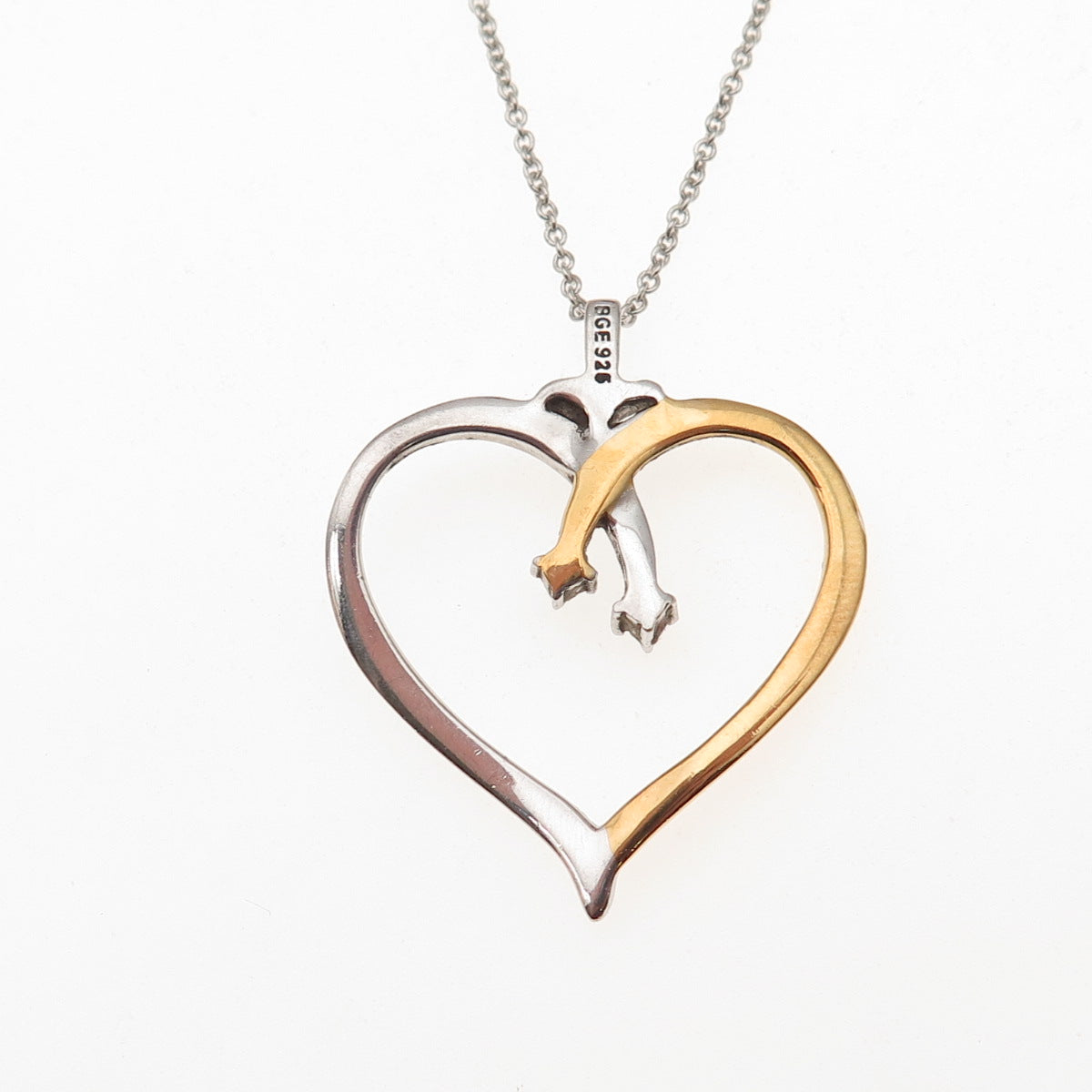 Bradford 925 Sterling Silver 2-Tone Real Diamond Heart Cable Chain Necklace 18"