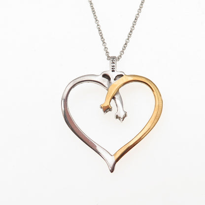 Bradford 925 Sterling Silver 2-Tone Real Diamond Heart Cable Chain Necklace 18"