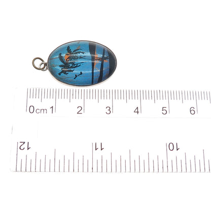 925 Sterling Silver Antique Art Deco Monarch Butterfly Wing Landscape Pendant
