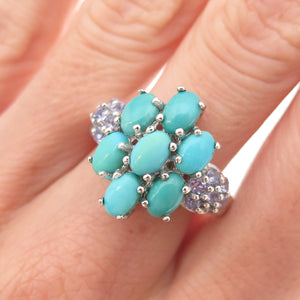 Chuck Clemency 925 Sterling Silver Real Turquoise & Tanzanite Ring Size 8.25