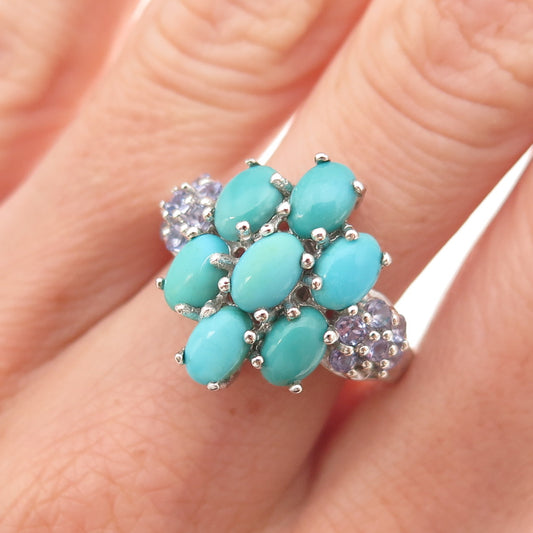 Chuck Clemency 925 Sterling Silver Real Turquoise & Tanzanite Ring Size 8.25