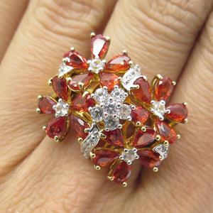 DSMK Sterling Silver Gold Plated Real Fire Sapphire & White Topaz Ring Size 7.25