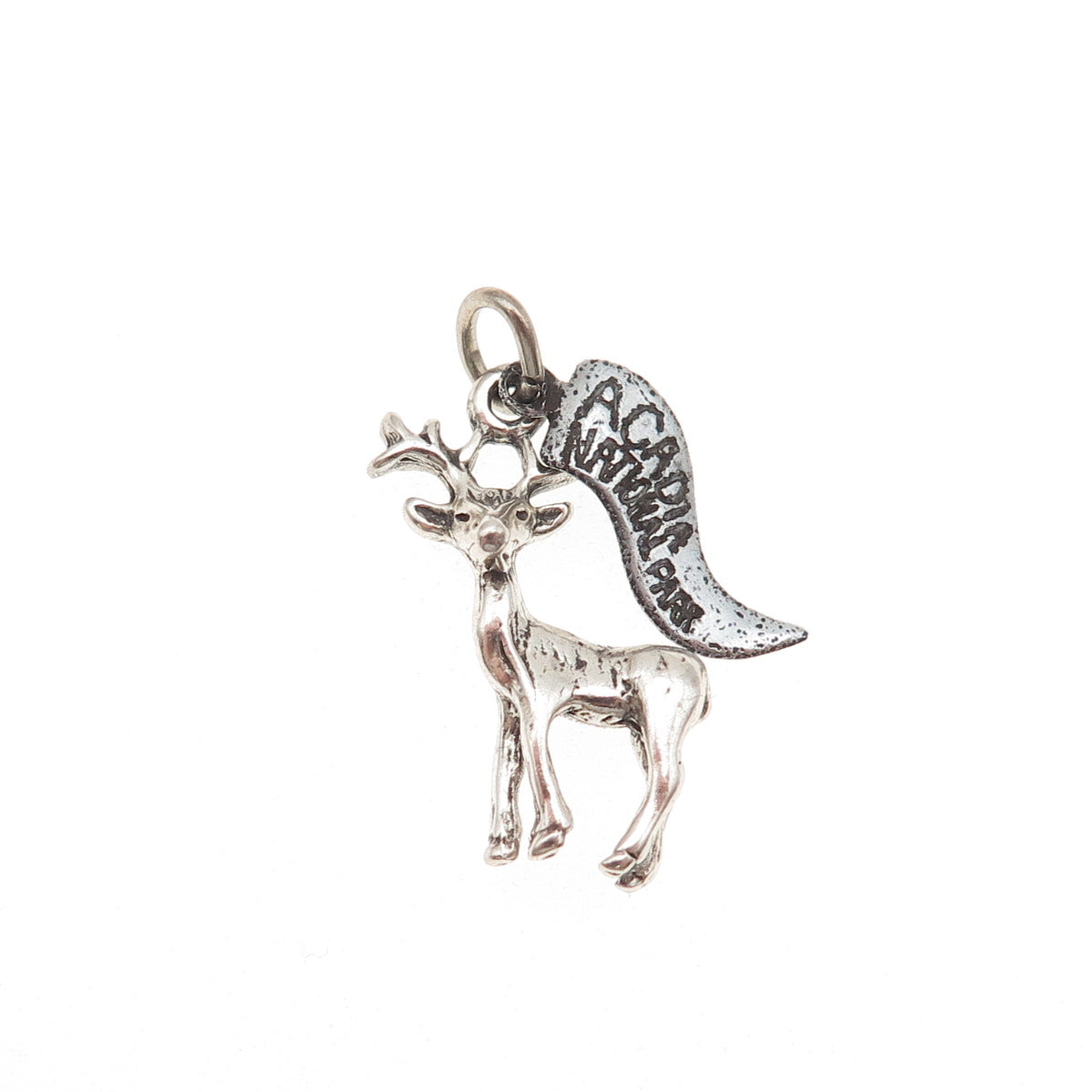 925 Sterling Silver Vintage Acadia National Park Deer Oxidized Charm Pendant