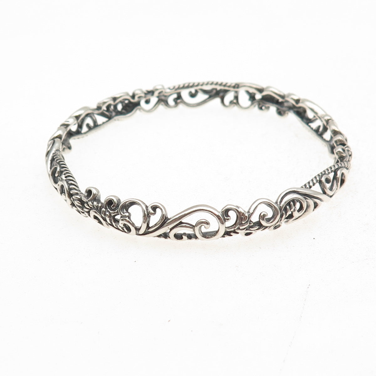 Carolyn Pollack 925 Sterling Silver Vintage Floral Scroll Bangle Bracelet 7.75"
