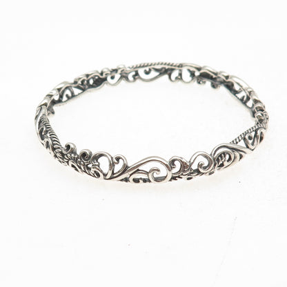 Carolyn Pollack 925 Sterling Silver Vintage Floral Scroll Bangle Bracelet 7.75"