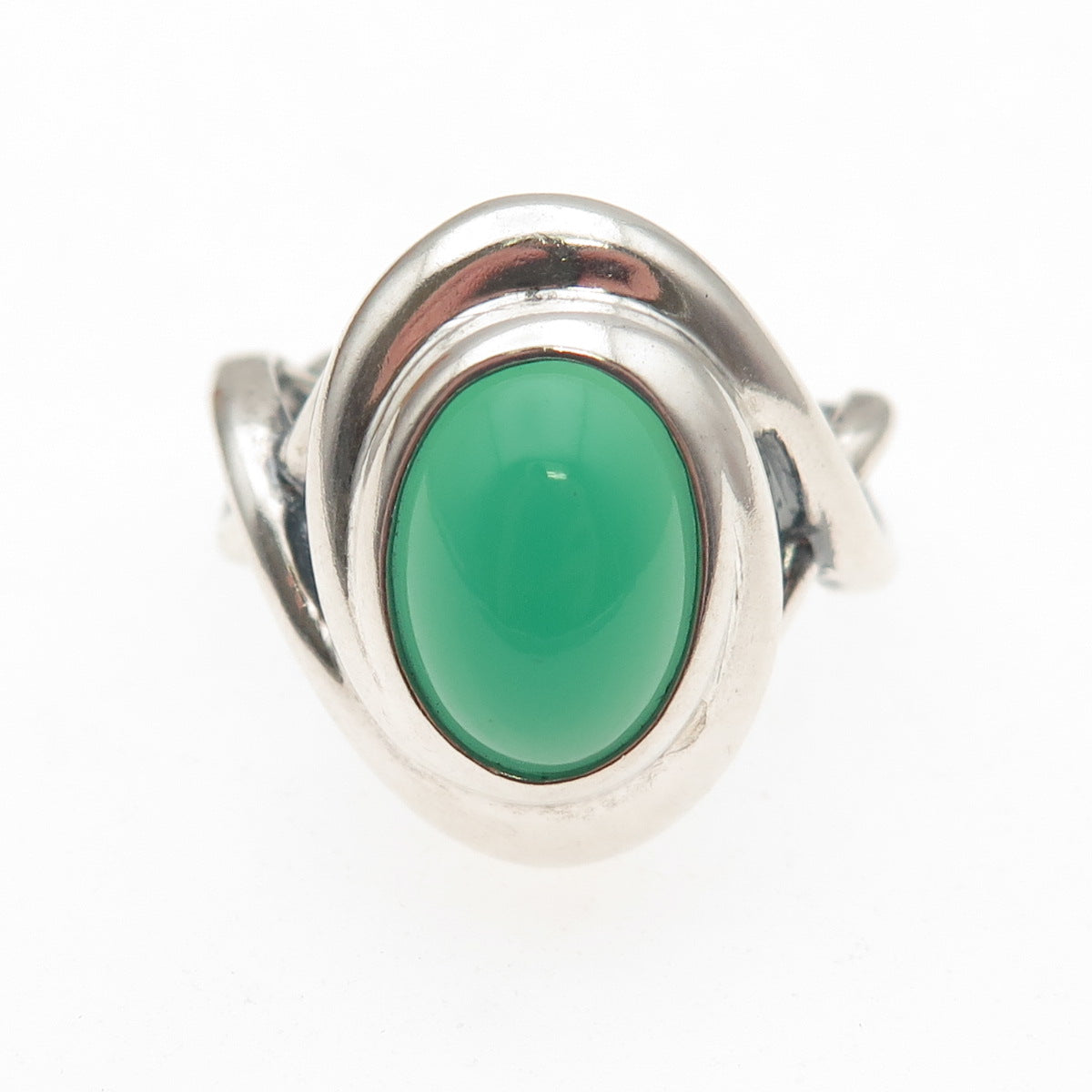 Carolyn Pollack Sterling Vintage Real Green Chalcedony Modernist Ring Size 10