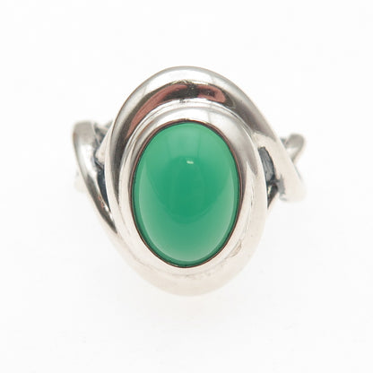 Carolyn Pollack Sterling Vintage Real Green Chalcedony Modernist Ring Size 10