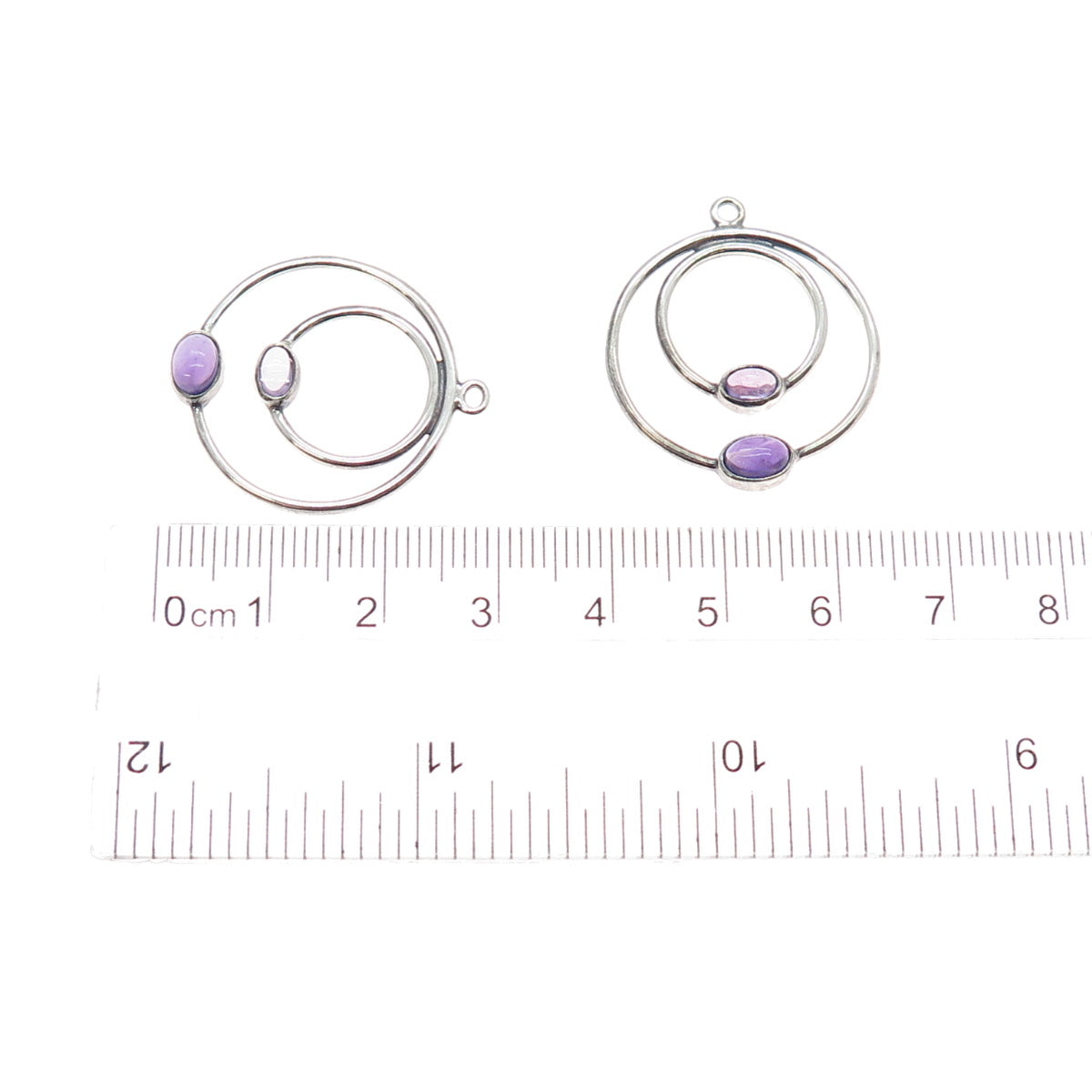 PANDORA 925 Sterling Silver Real Amethyst Double Circle Jacket Earrings
