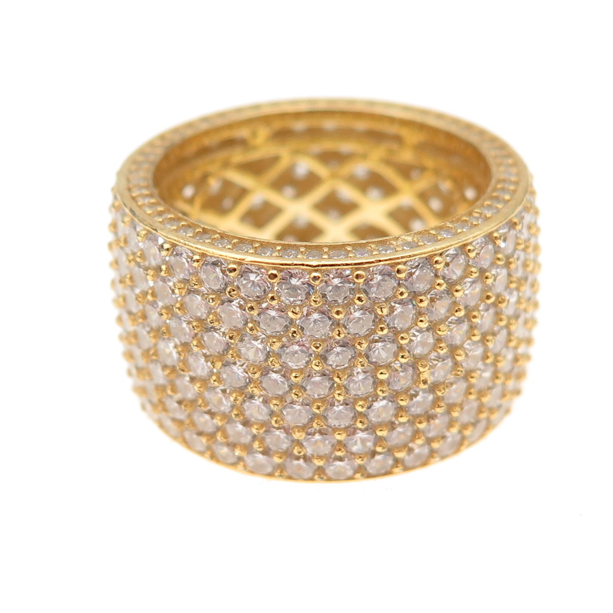 925 Sterling Silver Gold Plated Round-Cut C Z Wide Band Ring Size 9.5