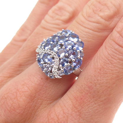 Chuck Clemency 925 Sterling Silver Real Tanzanite & White Topaz Ring Size 8.25
